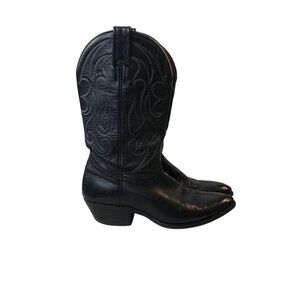 Boulet Black Leather Embroidered Cowboy Boots Size 8.5